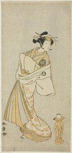 De acteur Nakamura Noshio I als de geest van de courtisane Takao, in de Shosagoto-dansreeks "Sono Utsushi-e Matsu ni Kaede" (Een schaduwbeeld van den en esdoorn), de laatste scène van deel twee van het stuk Keisei Momiji no Uchikake (Courtisane in een Over door Katsukawa Shunsho