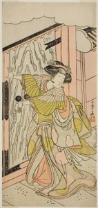 De acteur Nakamura Tomijuro I als Lady Hangaku in het stuk Wada-gassen Onna Maizuru, uitgevoerd in het Nakamura Theater in de zevende maand, 1777 door Katsukawa Shunsho
