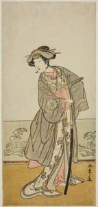 De acteur Nakamura Tomijuro I als Lady Hangaku (Hangaku Gozen) in het stuk Wada-gassen Onna Maizuru, uitgevoerd in het Nakamura Theater in de zevende maand, 1777