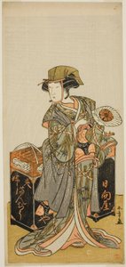 De Acteur Nakamura Tomijuro I als de Vrouwelijke Bonenkoekverkoper Hyugaya in het Toneelstuk Chigo Torii Tobiiri Kitsune, Opgevoerd in het Ichimura Theater in de Elfde Maand, 1777 door Katsukawa Shunsho