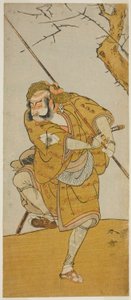 De acteur Onoe Matsusuke I als Kobayashi no Asahina vermomd als vogelvanger in het stuk Edo no Haru Meisho Soga, opgevoerd in het Ichimura Theater in de derde maand, 1773