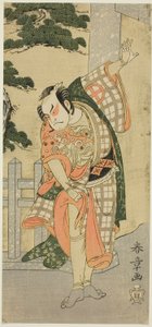 De acteur Otani Hiroji III in een toneelpose (Mie) voor een schrijnpoort door Katsukawa Shunsho