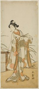 De acteur Segawa Kikunojo III als Aigo no Waka in het stuk Chigo Sakura Jusan Kane, uitgevoerd in het Ichimura Theater in de elfde maand, 1774 door Katsukawa Shunsho