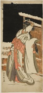 De Acteur Segawa Kikunojo III als Dame Shizuka (Shizkua Gozen) Vermomd als Tamazusa in het Toneelstuk Chigo Torii Tobiiri Kitsune, Uitgevoerd in het Ichimura Theater in de Elfde Maand, 1777