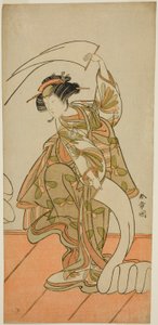 De acteur Segawa Kikunojo III als de courtisane Kisegawa in een "Nuno Sarashi" dans, in het stuk Hana-zumo Genji Hiiki, uitgevoerd in het Nakamura Theater in de elfde maand, 1775