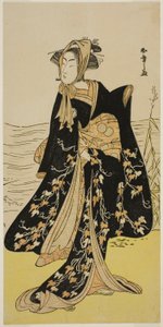 De acteur Segawa Kikunojo III als de straatwandelaar Otsuyu in het stuk Cho Chidori Wakayagi Soga, uitgevoerd in het Ichimura Theater in de tweede maand, 1779 door Katsukawa Shunsho