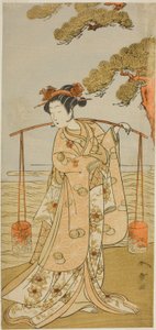 De acteur Segawa Kitsuji III als Murasame in het stuk Gohiiki Kanjincho, uitgevoerd in het Nakamura Theater in de elfde maand, 1773 door Katsukawa Shunsho