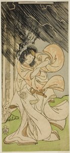 De Acteur Yamashita Kinsaku II als een Dondergodin in het Stuk Onna Narukami, Opgevoerd in het Morita Theater in de Eerste Maand, 1770 door Katsukawa Shunsho
