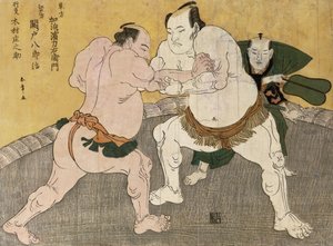 Het Worstelen tussen Kimenzan Tanigoro en Edogasaki Gemji