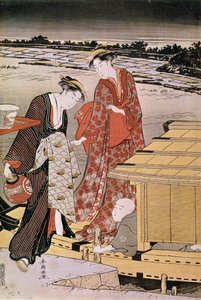 Schemering op de Sumida-rivier door Katsukawa Shunsho