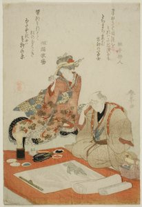Het schilderij onderzoeken door Katsukawa Shuntei