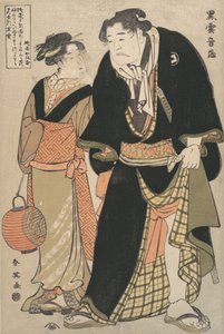 De acteur Yoshizawa Ayame II als de worstelaar Kurokumo Onzo buiten het podium, 1770-1820 door Katsukawa Shuntei