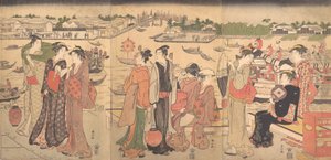 Festival bij de Sumida-rivier, late 18e eeuw door Katsukawa Shunzan