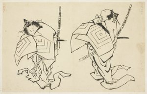 Danjuro V of VI, Kabuki Acteur, in Arigoto Rol (twee studies), ca. 1815-1849