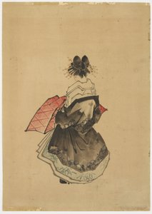 Elegante Schoonheid (Een Oiran) door Katsushika (school of) Hokusai