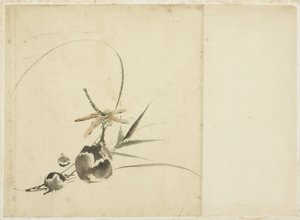 Vruchtenspray met Libel door Katsushika (school of) Hokusai