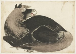Liggend paard door Katsushika (school of) Hokusai