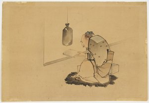Geleerde die bij een raam leest, ca. 1850 door Katsushika (school of) Hokusai