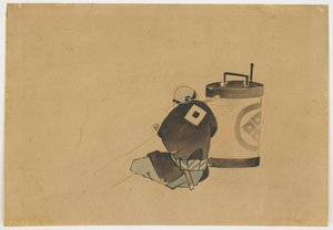 Zittende bediende die rookt bij een lamp, ca. 1850