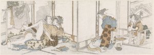 Liefdespaar bespied door Katsushika Hokusai (possibly)
