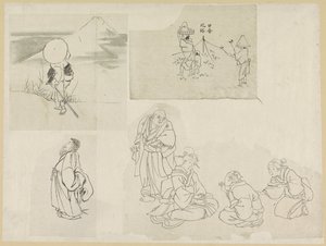 Vier scènes met verschillende figuren