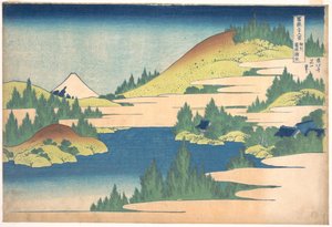 36 gezichten op de berg Fuji, Japan: uitzicht op het Hakone-meer, provincie Sagami