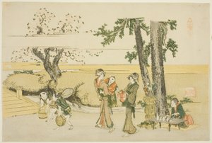 Een tafereel langs de weg (Oji) door Katsushika Hokusai