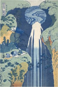Amida-waterval diep in de verte op de Kiso-weg, uit de serie Tour van watervallen in verschillende provincies door Katsushika Hokusai