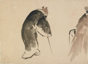 Een oude muis gekleed in een zwarte mantel door Katsushika Hokusai