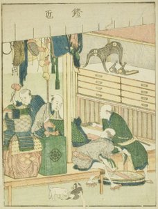 Wapenmaker (Yoroi takumi), uit het geïllustreerde boek "Prentenboek van de Amusements van het Oosten (Ehon Azuma asobi)" door Katsushika Hokusai