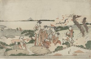 Bewonderen van de kersenbloesem bij Gotenyama door Katsushika Hokusai