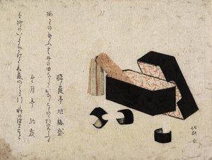 Zwarte lakdoos met Koto-strikers door Katsushika Hokusai