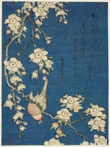 Goudvink en Treurkers (Uso, shidarezakura), uit een ongetitelde serie bloemen en vogels door Katsushika Hokusai