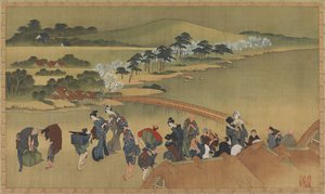 Kersenbloesem bekijken door Katsushika Hokusai