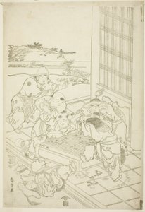 Chinese en Tataarse jongens ruziën over een spel Go door Katsushika Hokusai