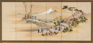 Landelijke scènes en de berg Fuji, een van een paar