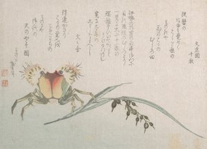 Krab en rijstplant, 19e eeuw door Katsushika Hokusai