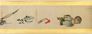 Detail van Handrol met Diverse Beelden, Edo Periode door Katsushika Hokusai