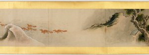 Handrol met diverse afbeeldingen, Edo-periode, 1839 inkt en kleur op papier (detail) door Katsushika Hokusai