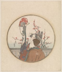 Echtpaar met aap en bloesemtak door Katsushika Hokusai