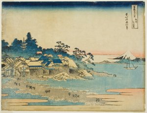 Enoshima in de provincie Sagami (Soshu Enoshima), uit de serie "Zesendertig gezichten op de berg Fuji (Fugaku sanjurokkei)" door Katsushika Hokusai