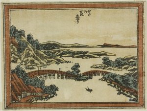 Avondgloed bij Seta (Seta no sekisho), uit de serie Acht uitzichten van Omi in ets-stijl (Doban Omi hakkei) door Katsushika Hokusai