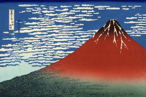 Fuji, Bergen in helder weer, uit "36 Zichten op de berg Fuji", pub. 1831 door Katsushika Hokusai