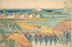 Fuji Gezien in de Verte vanaf Senju Pleasure Quarter, ca. 1830-32 door Katsushika Hokusai