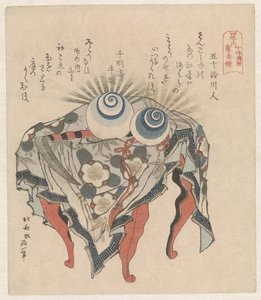 Fujiwara clan: de parels van eb en vloed en de Fujiwara zeis door Katsushika Hokusai