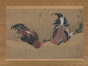 Vecht hanen door Katsushika Hokusai