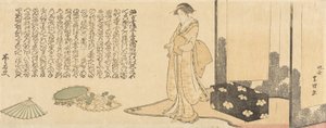 Geisha die zich klaarmaakt voor een optreden door Katsushika Hokusai