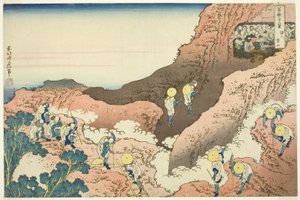 Groepen bergbeklimmers door Katsushika Hokusai