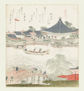 Het paardenheiligdom Komagatadō door Katsushika Hokusai