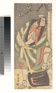 Ichikawa Ebizō (Danjūrō V)  in de rol van Mongaku Shonin, vermomd als Yamagatsu, uit het toneelstuk *Kin no Menuki Minamotoya Kakutsuba* door Katsushika Hokusai